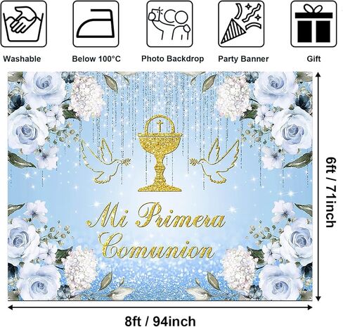 Avezano Mi Primera Comunion Backdrop Girls First Holy Compleion Decorations Gold Gril God God Bass Bass Baby Babys (7x5ft ، 83x59inch ، Pink) in Saudi Arabia