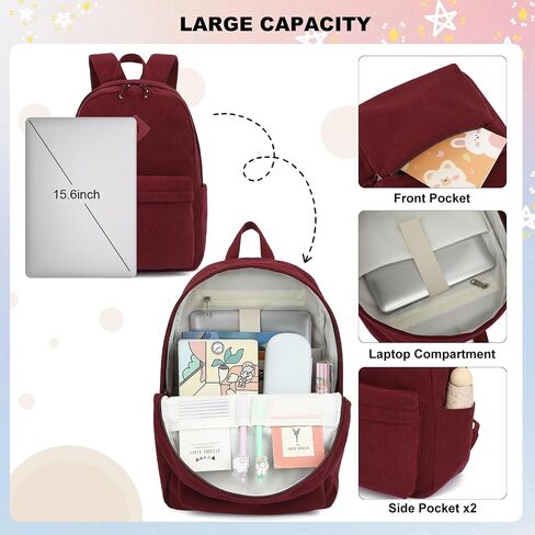 Corduroy School Backpack for Girls, Kids Teens School Bags Bookbags Set with Lunch Box Pencil Case (Black) in Kuwait