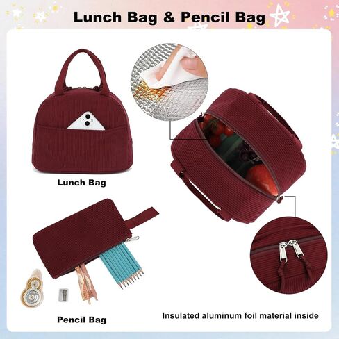 Corduroy School Backpack for Girls, Kids Teens School Bags Bookbags Set with Lunch Box Pencil Case (Black) in Kuwait
