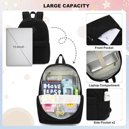 Corduroy School Backpack for Girls, Kids Teens School Bags Bookbags Set with Lunch Box Pencil Case (Black) in Kuwait
