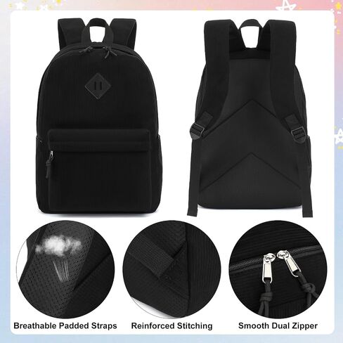 Corduroy School Backpack for Girls, Kids Teens School Bags Bookbags Set with Lunch Box Pencil Case (Black) in Kuwait