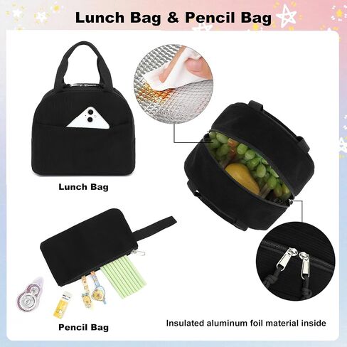 Corduroy School Backpack for Girls, Kids Teens School Bags Bookbags Set with Lunch Box Pencil Case (Black) in Kuwait