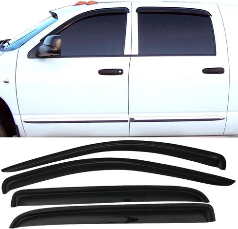 Window Visor متوافق مع 2006-2009 Dodge Ram Mega Cab ، نمط نحيف الصف الدرجة أكريليك غير مصبوغ Black Sun Rain Shade Guard Deflector Air Deflect in Saudi Arabia