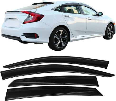 IKON MOTORSPORTS Tape On External Window Visor, Compatible With 2016-2021 Honda Civic Sedan 4-Door 10th Generation FC, Transparent Smoke Tinted Mugen Style Air Deflector Sun Shade Rain Guard Wind Vent in Saudi Arabia