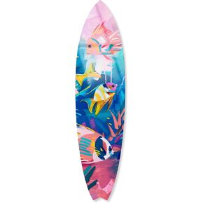 Colorful Sea Life Surfboard Acrylic Wall Art Die-Cut Coastal Modern High-Gloss Home Decor, 15" x 60" in Saudi Arabia