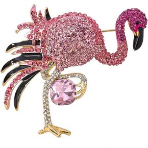 Kokoma Pink Rhinestone Flamingo Brooch Pin for Women Shiny CZ Crystal Animal Badge Brooches Lapel Pins Christmas Corsage Cloth Dress Suit Tie Accessories Jewelry in Saudi Arabia