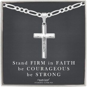 قلادة الصلب الفضية للرجال وسلسلة فيجارو مع بطاقة إيمان ملهمة - اختيار الأحجام in Kuwait