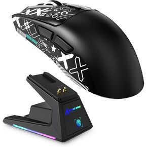 ATTACK SHARK X1 Superlight Wireless Gaming Mouse with RGB Magnetic Charging Dock, BT/2.4G/USB-C Wired Gaming Mouse, PAW3395PRO Sensor, 40000DPI, Office Mice for PC, Mac, PS5, Xbox - Black in Kuwait