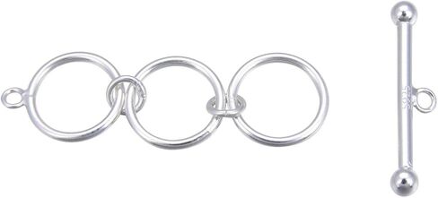 2 Sets Adabele Authentic 925 Sterling Silver Adjustable Toggle Clasp 3 Round Ring T-Bar Closure Hypoallergenic Nickel Free for DIY Jewelry Making SS375-1 in Kuwait