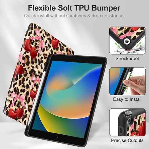 May Chen Case for iPad 10.2 Inch 2021 2020 2019 iPad 9th/8th/7th Generation with Pencil Holder, Slim Stand Protective Case with Soft TPU Back, Auto Sleep/Wake Cover, Abstract Florals in Kuwait