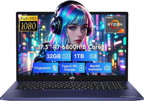 15.6'' FHD Business Gaming-Laptop-Computer - 6 Cores AMD Ryzen 5 6600H, 32GB DDR5 RAM 2TB SSD(Beat i5 12450H, Up to 4.5GHz), 100W Type C, 6 Cores 660M GPU, IPS, Fingerprint, Backlit Keyboard, Numpad in Saudi Arabia