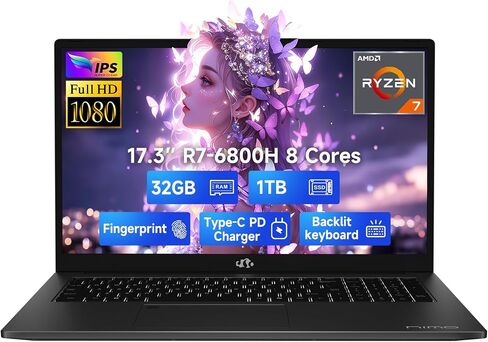 15.6'' FHD Business Gaming-Laptop-Computer - 6 Cores AMD Ryzen 5 6600H, 32GB DDR5 RAM 2TB SSD(Beat i5 12450H, Up to 4.5GHz), 100W Type C, 6 Cores 660M GPU, IPS, Fingerprint, Backlit Keyboard, Numpad in Saudi Arabia