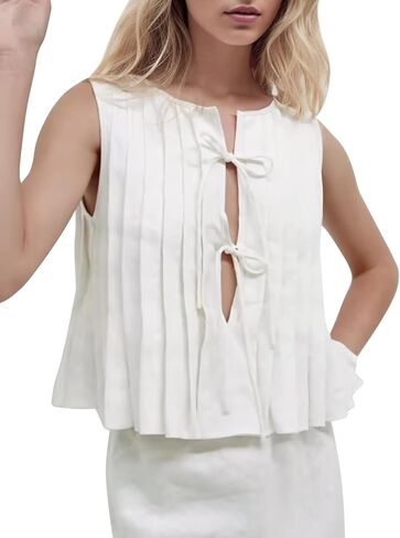 Women Y2K Tie Up Peplum Tank Tops Open Front Sleeveless Ruffle Hem Babydoll Shirts Summer Cute Going Out Vest Tops in Kuwait