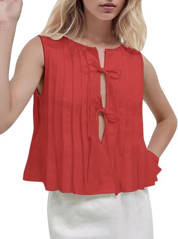 Women Y2K Tie Up Peplum Tank Tops Open Front Sleeveless Ruffle Hem Babydoll Shirts Summer Cute Going Out Vest Tops in Kuwait
