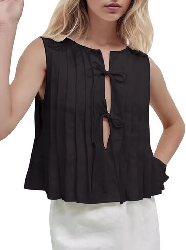 Women Y2K Tie Up Peplum Tank Tops Open Front Sleeveless Ruffle Hem Babydoll Shirts Summer Cute Going Out Vest Tops in Kuwait