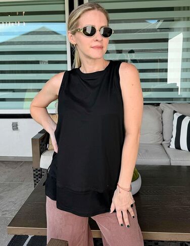 Zeagoo Womens Summer Tops Dressy Casual High Neck Sleeveless Shirts Basic Loose Fit Tank Tops Beach Vacation 2 Pack in Saudi Arabia