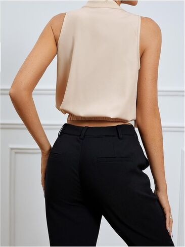 SOLY HUX Women's Wrap V Neck Blouse Tie Front Sleeveless Ruched Elegant Tank Tops in Kuwait