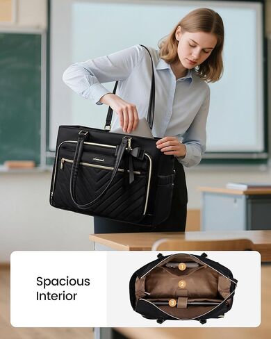 LOVEVOOK Lunch Bag, Tote Bag for Women with Insulated Lunch Compartment, Laptop Bag with Large Capacity & Cup Holder, Work Tote for Teacher, Nurse, Travel, College, Daily, Black-Beige-Brown, 15.6 Inch in Kuwait