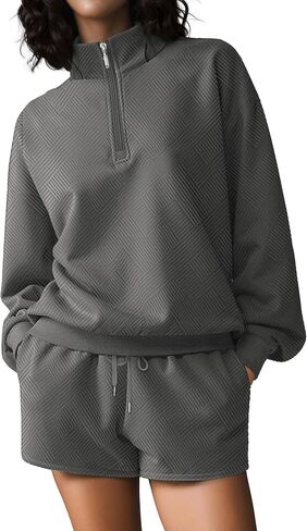 SHESHOW Fall Outfits for Women 2025 Fashion Quarter Zipper Sweatshirt Shorts Sweatsuits 2 Piece Set Tracksuit XS-XXL in Saudi Arabia