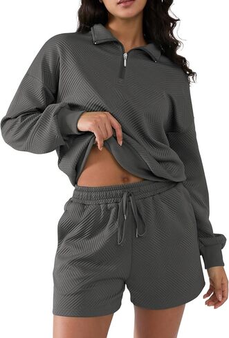 SHESHOW Fall Outfits for Women 2025 Fashion Quarter Zipper Sweatshirt Shorts Sweatsuits 2 Piece Set Tracksuit XS-XXL in Saudi Arabia