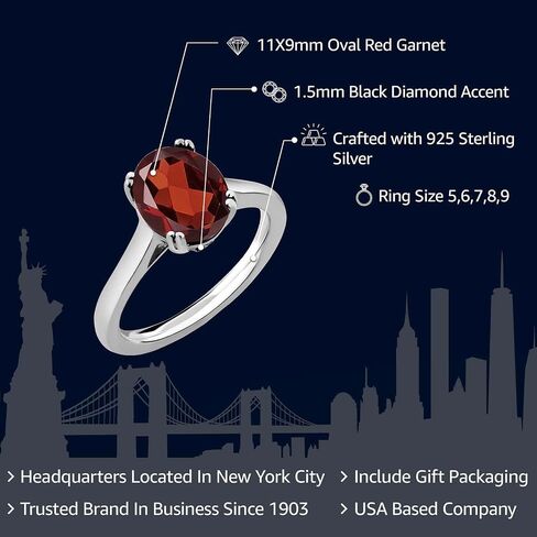 925 Sterling Silver Gemstone Birthstone و Black Diamond Solitaire Ring للنساء | بيضاوي 11x9mm مع حجر اللكنة 1.5 ملم | مجوهرات راقية للمشاركة الوعد الذكرى السنوية | الأحجام 5-9 in Kuwait