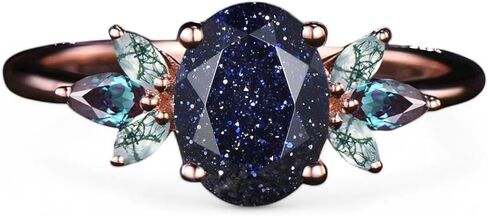 Unique Galaxy Healing Oval Cut Blue Sandstone Engagement Ring Moss Agate Wedding Ring Vintage 14k Rose Gold June Birthstone Alexandrite Ring BY ZENITHCRAFTSS in Saudi Arabia