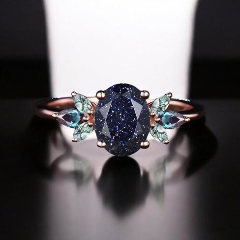 Unique Galaxy Healing Oval Cut Blue Sandstone Engagement Ring Moss Agate Wedding Ring Vintage 14k Rose Gold June Birthstone Alexandrite Ring BY ZENITHCRAFTSS in Saudi Arabia