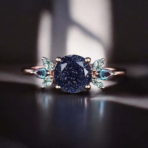 Unique Galaxy Healing Oval Cut Blue Sandstone Engagement Ring Moss Agate Wedding Ring Vintage 14k Rose Gold June Birthstone Alexandrite Ring BY ZENITHCRAFTSS in Saudi Arabia