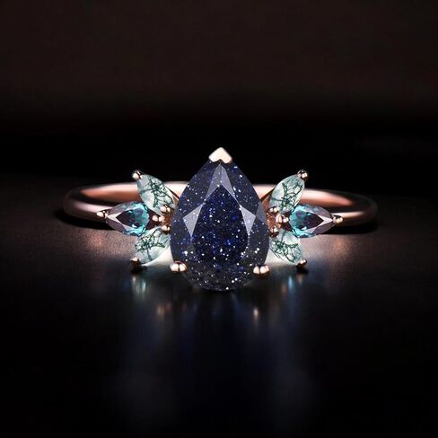 Unique Galaxy Healing Oval Cut Blue Sandstone Engagement Ring Moss Agate Wedding Ring Vintage 14k Rose Gold June Birthstone Alexandrite Ring BY ZENITHCRAFTSS in Saudi Arabia