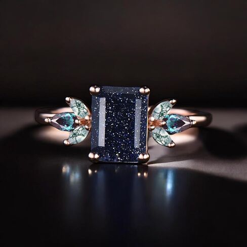 Unique Galaxy Healing Oval Cut Blue Sandstone Engagement Ring Moss Agate Wedding Ring Vintage 14k Rose Gold June Birthstone Alexandrite Ring BY ZENITHCRAFTSS in Saudi Arabia