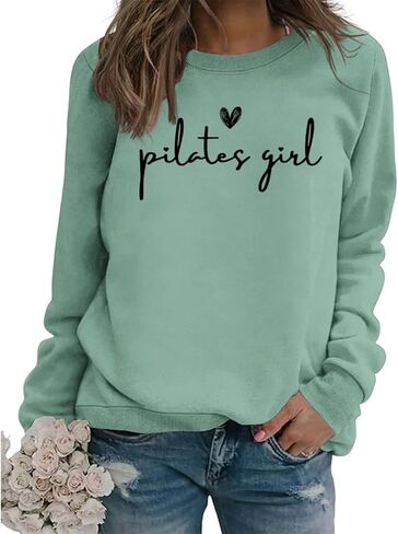 Pilates Sweatshirt Women's Pilates Lovers Long Sleeve Graphic Shirts Yoga Workout Crewneck Pullover Tops in Kuwait