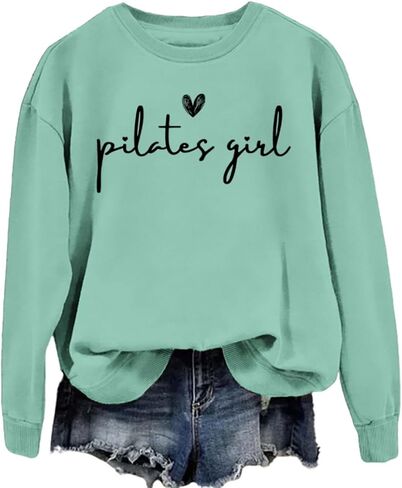 Pilates Sweatshirt Women's Pilates Lovers Long Sleeve Graphic Shirts Yoga Workout Crewneck Pullover Tops in Kuwait