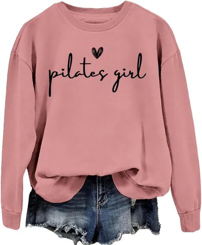 Pilates Sweatshirt Women's Pilates Lovers Long Sleeve Graphic Shirts Yoga Workout Crewneck Pullover Tops in Kuwait
