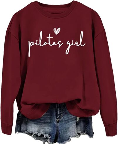 Pilates Sweatshirt Women's Pilates Lovers Long Sleeve Graphic Shirts Yoga Workout Crewneck Pullover Tops in Kuwait