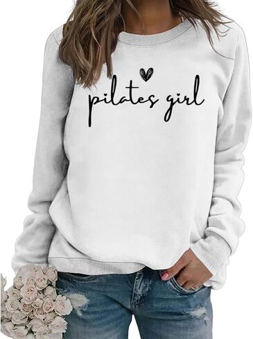 Pilates Sweatshirt Women's Pilates Lovers Long Sleeve Graphic Shirts Yoga Workout Crewneck Pullover Tops in Kuwait