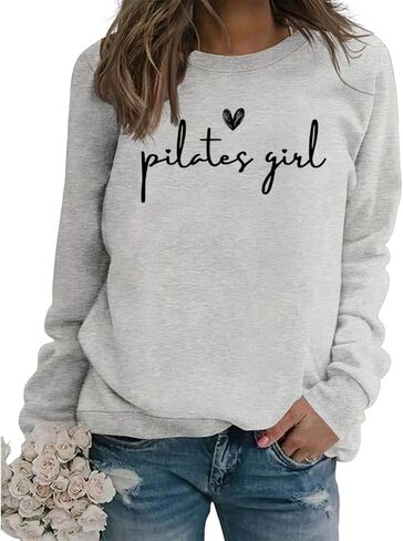 Pilates Sweatshirt Women's Pilates Lovers Long Sleeve Graphic Shirts Yoga Workout Crewneck Pullover Tops in Kuwait
