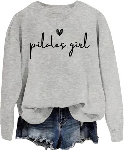 Pilates Sweatshirt Women's Pilates Lovers Long Sleeve Graphic Shirts Yoga Workout Crewneck Pullover Tops in Kuwait
