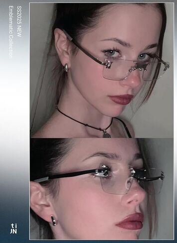 TIJN Rimless Blue Light Blocking Glasses for Women Men Trend Square Eyeglasses Bluelight Glasses for Computer/Screen Metal in Saudi Arabia