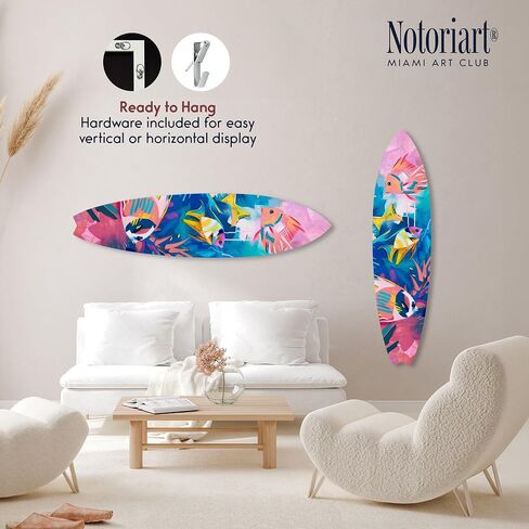 Colorful Sea Life Surfboard Acrylic Wall Art Die-Cut Coastal Modern High-Gloss Home Decor, 15" x 60" in Saudi Arabia