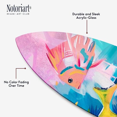 Colorful Sea Life Surfboard Acrylic Wall Art Die-Cut Coastal Modern High-Gloss Home Decor, 15" x 60" in Saudi Arabia