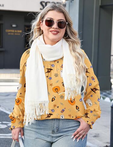 Micoson Womens Plus Size Tops Long Sleeve Dorts Crewneck Blouses Blouses Dary Dishal Fashion Tup (1x-5x) in Kuwait