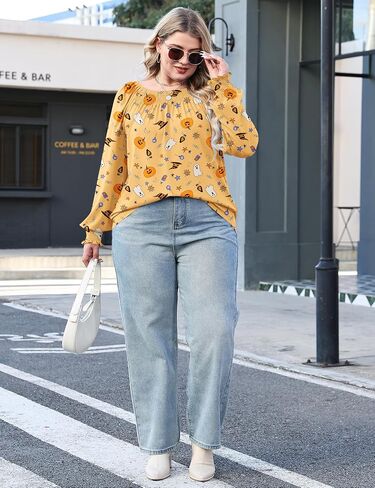 Micoson Womens Plus Size Tops Long Sleeve Dorts Crewneck Blouses Blouses Dary Dishal Fashion Tup (1x-5x) in Kuwait