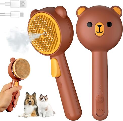 Cat Steam Brush, Self Cleaning Pet Spray Hair Removal Comb with Release Button, 3 In 1 Cat Brush for Indoor Cats, Waterproof Pet Grooming Brushes for Long Short Haired Dogs Cats in Kuwait