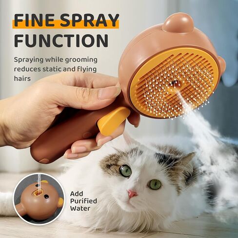 Cat Steam Brush, Self Cleaning Pet Spray Hair Removal Comb with Release Button, 3 In 1 Cat Brush for Indoor Cats, Waterproof Pet Grooming Brushes for Long Short Haired Dogs Cats in Kuwait