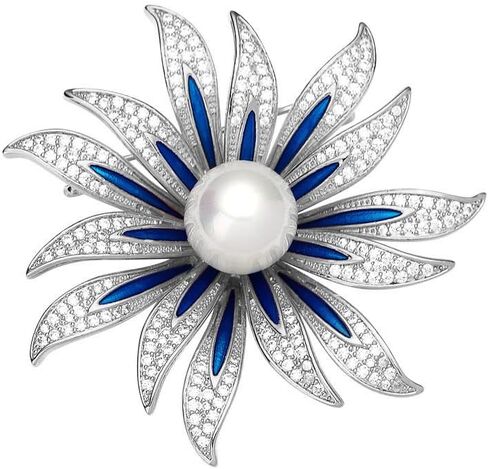 أنيقة عباد الشمس الأنيقة CZ White Pearl Blue المينا دبابيس صاخبة صدر السترة للنساء لذيذ براعم الكريستال زهرة الدبوس الدبوس المجوهرات لحفلات لباس الحفلات إكسسوارات ملحقات الملابس لعيد الشكر لها in Kuwait