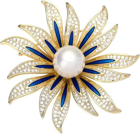 أنيقة عباد الشمس الأنيقة CZ White Pearl Blue المينا دبابيس صاخبة صدر السترة للنساء لذيذ براعم الكريستال زهرة الدبوس الدبوس المجوهرات لحفلات لباس الحفلات إكسسوارات ملحقات الملابس لعيد الشكر لها in Saudi Arabia