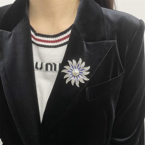 أنيقة عباد الشمس الأنيقة CZ White Pearl Blue المينا دبابيس صاخبة صدر السترة للنساء لذيذ براعم الكريستال زهرة الدبوس الدبوس المجوهرات لحفلات لباس الحفلات إكسسوارات ملحقات الملابس لعيد الشكر لها in Kuwait