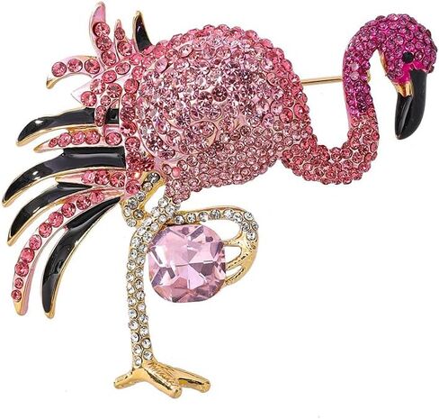 Kokoma Pink Rhinestone Flamingo Brooch Pin for Women Shiny CZ Crystal Animal Badge Brooches Lapel Pins Christmas Corsage Cloth Dress Suit Tie Accessories Jewelry in Saudi Arabia