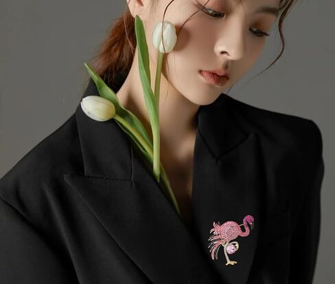 Kokoma Pink Rhinestone Flamingo Brooch Pin for Women Shiny CZ Crystal Animal Badge Brooches Lapel Pins Christmas Corsage Cloth Dress Suit Tie Accessories Jewelry in Saudi Arabia