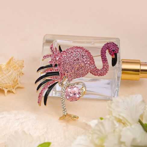 Kokoma Pink Rhinestone Flamingo Brooch Pin for Women Shiny CZ Crystal Animal Badge Brooches Lapel Pins Christmas Corsage Cloth Dress Suit Tie Accessories Jewelry in Saudi Arabia